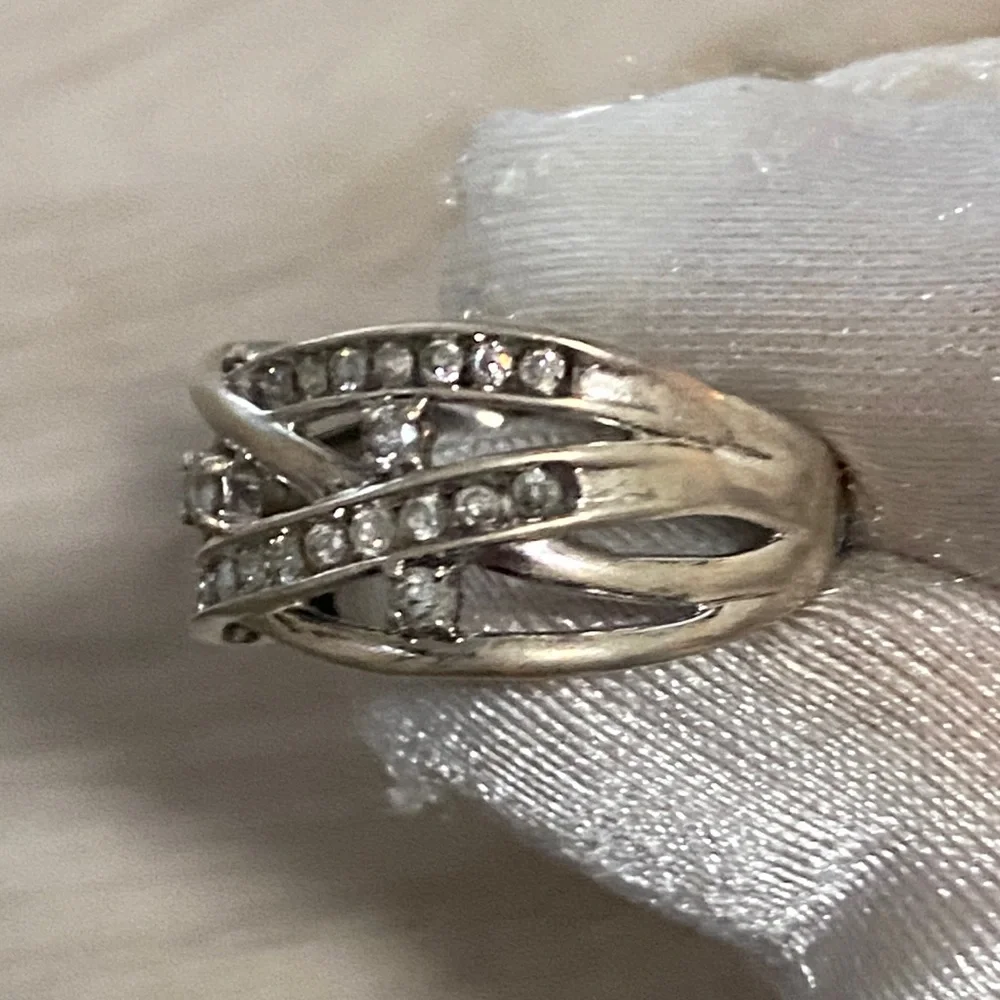 1/2 CTTW Genuine Natural Diamond Crisscross Multi Row Band 925 Sterling Silver